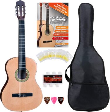 Класична гітара Cantabile AS-861 7/8 розміру, стартовий набір (для дітей 10-13 років), з сумкою, струнами, нотами, медіатором, тюнером, натуральний колір