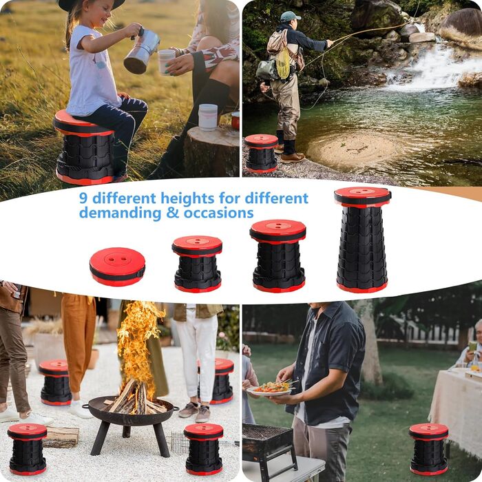 Складний стільчик GeeRic: телескопічний, портативний, для кемпінгу, риболовлі, дітей. Зелений/Червоний