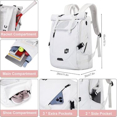 Спортивна сумка для тенісу UtiaMiaoGonGo - рюкзак для ракет, вміщує 2 ракетки та має відділення для взуття. Підходить для тенісу, бадмінтону та падел-тенісу (білий)