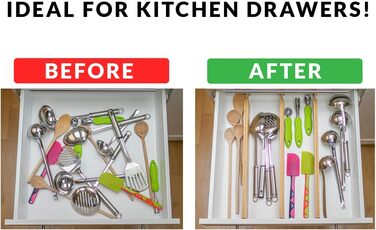 Bamboo Drawer Dividers for Kitchen - Organizational Set of 4 - Spring-Loaded Adjustable & Expandable Drawer Organization