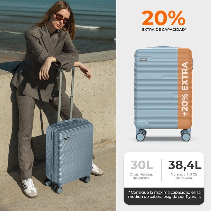 Набір валіз NUMADA Upfly T10 ABS (4 шт.): ручна, середня, велика та косметичка. 55x40x20, 60L, 78L. Безпечний та міцний.