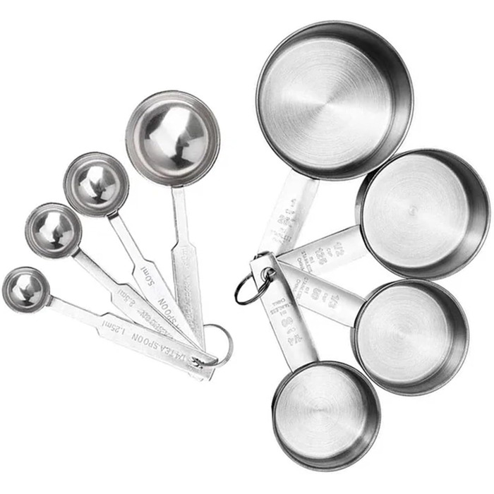 8/10-Piece Stainless Steel Measuring Cups and Spoons Set, Stackable Measuring Spoons, DIY Tools, Kitchen Accessories (8 Pieces)