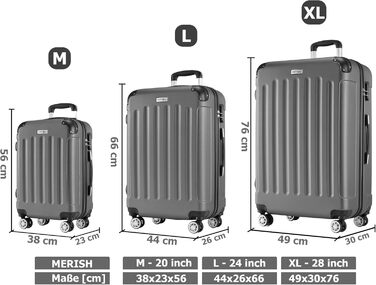 Набір валіз Merish 3шт. з жорстким корпусом, коліщата-двоєколіща, 9 кольорів (включно з чорним)