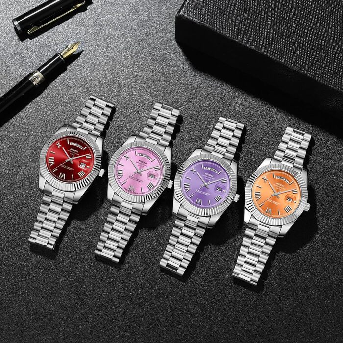 Годинник чоловічий NIBOSI - аналоговий кварцовий годинник з нержавіючої сталі. Водонепроникні бізнес-годинники для чоловіків з датою та індикатором дня тижня (срібно-червоний)