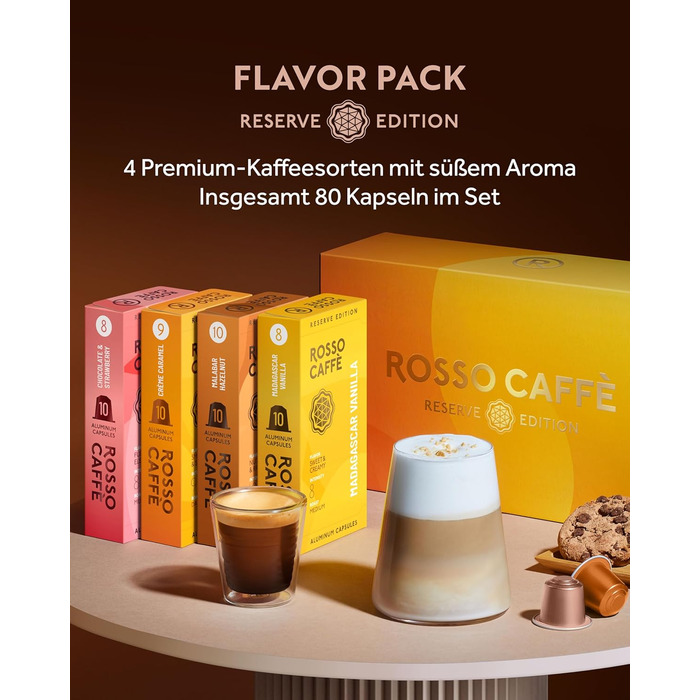 Капсули ROSSO CAFFÈ Nespresso Reserve Edition (80 шт.) - 8 сортів преміум еспресо, суміш, сумісні з Nespresso, Made in Italy