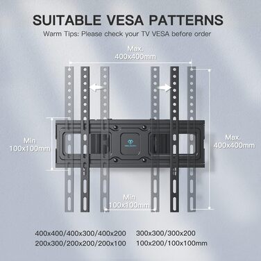 PERLESMITH Adjustable Tilt & Swivel TV Wall Mount for 26-70 inch Flat & Curved TVs/Monitors (up to 45kg, VESA 400x400mm)