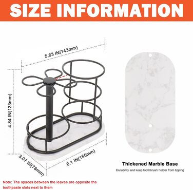 HarJue Toothbrush Holder for Bathroom, Metal Toothbrush Organizer with Marble Base, Toothbrush Storage Collection for Family, Suitable for Home, Hotel, Countertop, Vanity (Matte Black, Medium)
