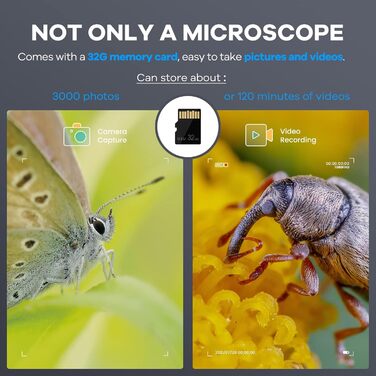 Портативне цифрове мікроскоп Andonstar AD203 з 4-дюймовим екраном для дітей та дорослих, чорний, з USB-підключенням та металевою підставкою