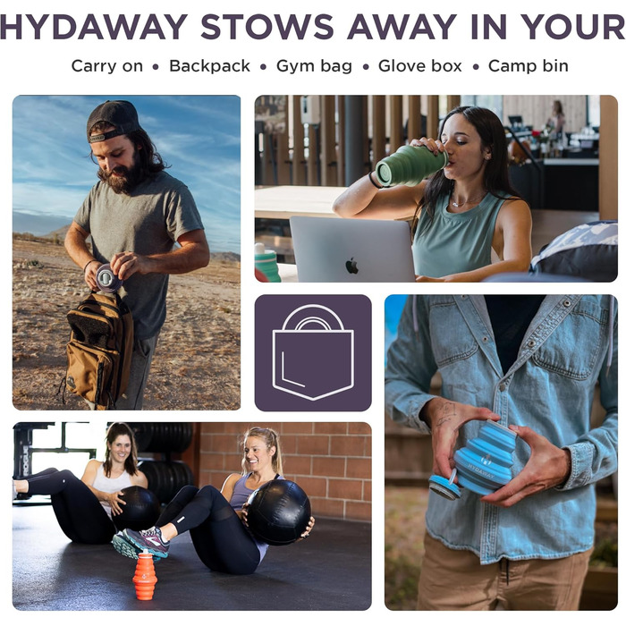 HYDAWAY | Collapsible Water Bottle with Spout Lid | Ultra-Packable and Travel-Friendly | Made of Food-Grade Silicone | 500 ml (Twilight)
