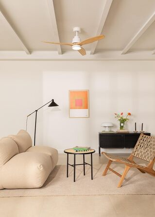 Вентилятор стельовий CREATE Windstylance Natural Wood з підсвіткою, білий, Wi-Fi, пульт, 40W, Ø132 см, двосторонній (літо/зима), дерев'яні лопаті