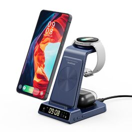 Бездротова зарядна станція 3-в-1 для Samsung Galaxy S26 Ultra, Watch 8/Ultra/7/6/5, Buds 4/4 Pro (Блакитна) - Швидка індуктивна зарядка