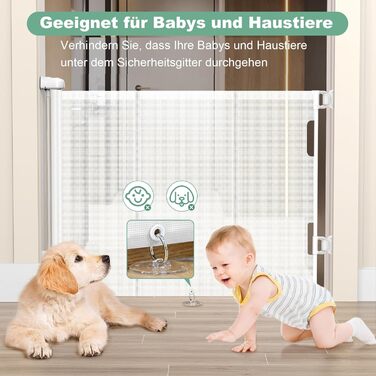 Adjustable Baby Gate with Lock - Expandable Pet & Baby Safety Fence, 150cm Wide, 83cm High, No Drill Installation, Automatic Latch