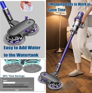 Насадка Italdos 3-в-1 для пилососів Dyson V7 V8 V10 V11 V15: миття, полірування, 4 мікрофібрових серветок, бак для води