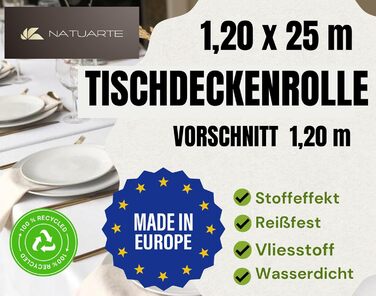 NATUARTE Tablecloth Roll, 1.20m x 25m, PRE-CUT every 1.20m, Fabric-like Nonwoven Tablecloth, Disposable, For Celebrations, Birthday Party Events, Beige 1.20x25m