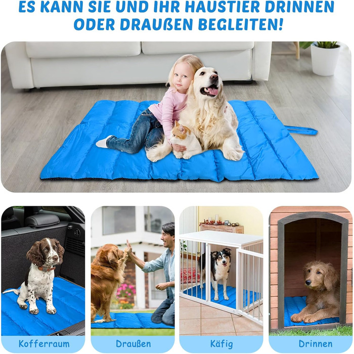 Водонепроникний килимок для собак 110 x 68 см, товстий, м'який, з можливістю прання, для подорожей, кемпінгу, відпочинку на природі (Блакитний)