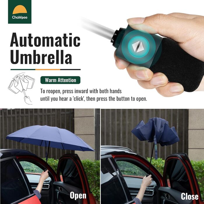 Чакіпі Шкіпер: компактний дорожній парасолька, великий, стійкий до вітру – перевернутий складаний парасолька для чоловіків та жінок, автоматичний кишеньковий парасолька для дощу, 10 спиць, тканина 210T, розмах 105 см (блакитний)