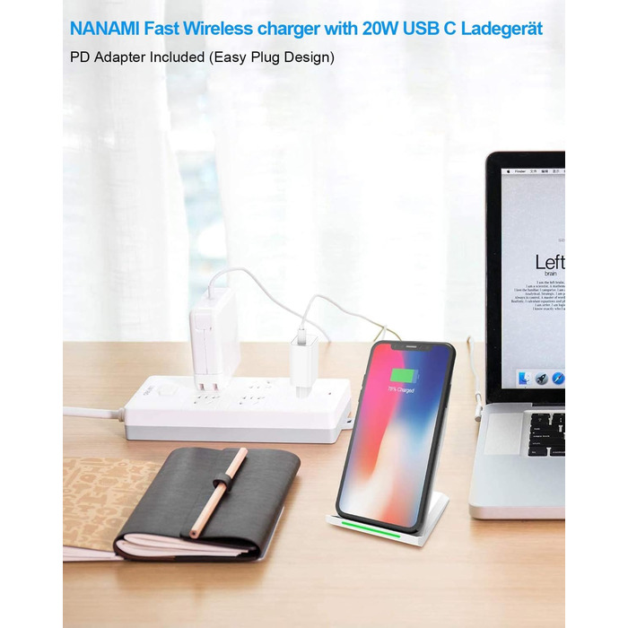 Бездротовий зарядний пристрій NANAMI 20W USB-C для iPhone 17/16/15/14/13/12/11 Max/XR/Pro/Mini, Samsung Galaxy S26/S25/S24/S23 Plus/Ultra – Білий