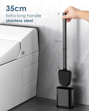 Силіконова щітка для унітазу Klobürste з нержавіючої сталі та контейнером, гнучка щітка для туалету, набір для кріплення на стіну без свердління, для ванної кімнати (чорний)