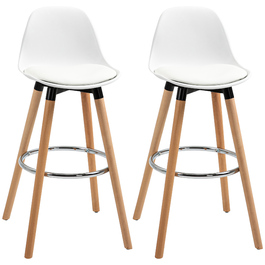 HOMCOM 2-Piece Bar Stool Set, Kitchen Stool, Bar Chair with Footrests, Faux Leather, White, 38.5 x 42.5 x 91 cm for Dining Room, Kitchen