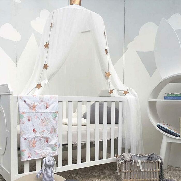 OldPAPA Kids Canopy Bed Canopy Baby Bed Mosquito Net Princess Playroom Decor Dome Premium Yarn Netting Curtains, White