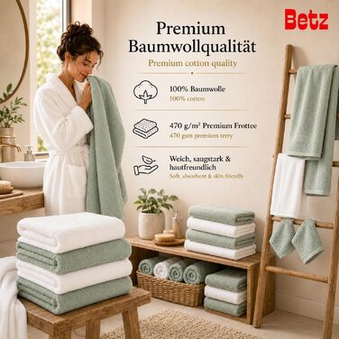 Набір рушників Betz Premium 12 предметів, 100% бавовна, Oeko-TEX, 470 г/м², колір сіно-зелений/ялиновий