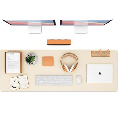 K KNODEL Килимок для миші та клавіатури на стіл, шкіряний, великий (43x120 см), колір: кремово-білий