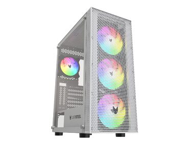 Корпус для ПК Oversteel AZURITE, білий, сумісний з ATX/Micro ATX/ITX, A-RGB вентилятор, сітчаста передня панель, фільтри пилу, загартоване скло, USB 3.0