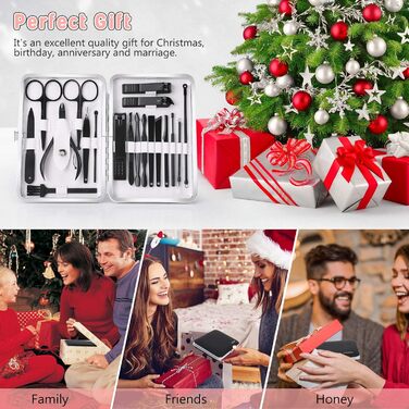 Набір для манікюру 19 предметів: професійний ніж для обрізання нігтів з нержавіючої сталі, чорний шкіряний футляр, портативний набір для догляду за нігтями для подорожей або дому, подарунок