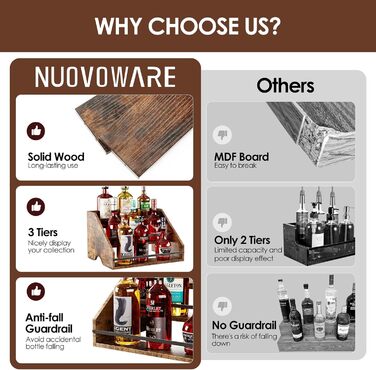 Nuovoware Schnapsflaschenregal, Bar Shelf for Schnapps Bottles, 3-Tier Schnapps Cabinet Wine Rack, 12-Bottle Bar Cabinet, Mini Bar Home Retro for Schnaps, Counter Wine Shelves, Bar Display, Wood
