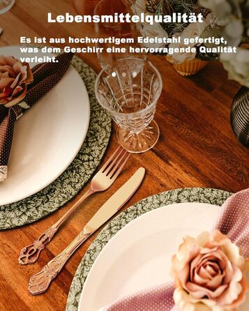 Набір столових приборів Retro на 6 осіб з нержавіючої сталі (рожеве золото, 24 предмети) - вишуканий сервіз в античному бароковому стилі: виделки, ложки, ножі