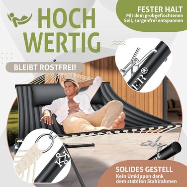 KESSER® Hill Hammock with Stand - Double Hammock with Cushion for 2 People - Stable Frame with 200kg (440lbs) Weight Capacity - Indoor & Outdoor Use - XXL Hanging Chair for Two or Multiple People - Garden, Balcony, Terrace, Anthracite