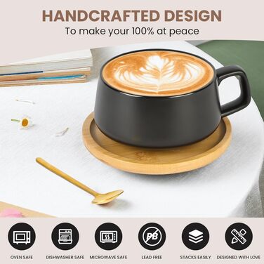 Набір кавових чашок капучино 4 шт. 320 мл, з блюдцем, з кераміки, чорного кольору (Sc Schwarz)