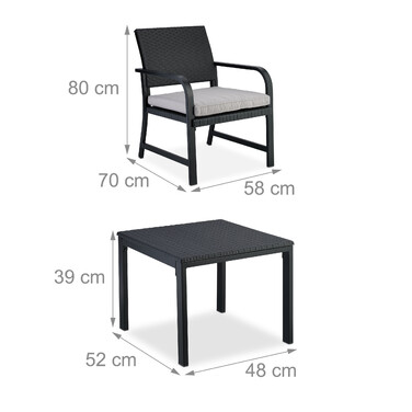 Relaxdays 3-Piece Balcony Furniture Set with Rattan Look