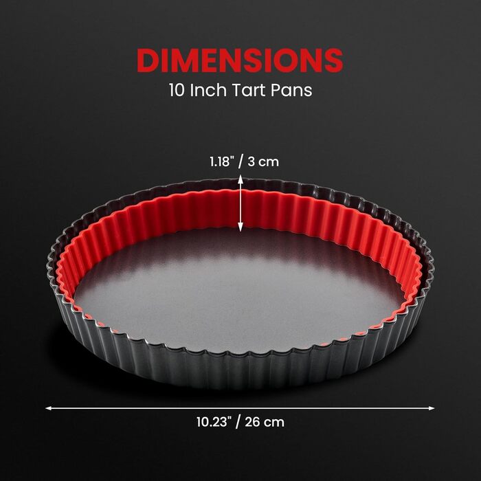 Форма для тартів з підйомним дном 26 см, антипригарне покриття, сталева, з кільцем для формування бортиків, для випікання тартів, кιςів та пирогів