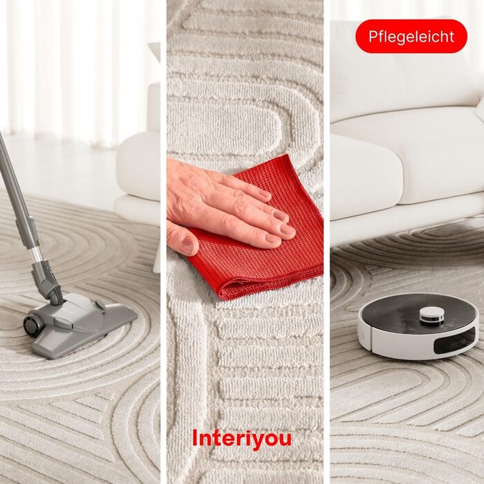 Килим Interiyou для вітальні/спальні/дитячої Cannes, 120x170 см, кремовий - короткий ворс, скандинавський бохо, геометричний малюнок, високий/низький ворс