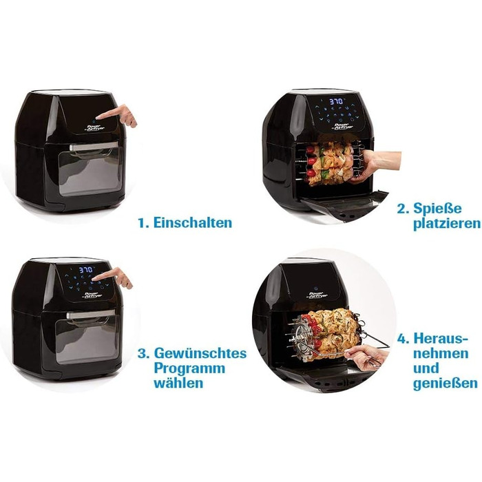Mediashop Air Fryer Multi-Function – Hot Air Fryer for Oil-Free Frying – 6-in-1 also as a Dehydrator, for Grilling and more – up to 80% less fat, Black