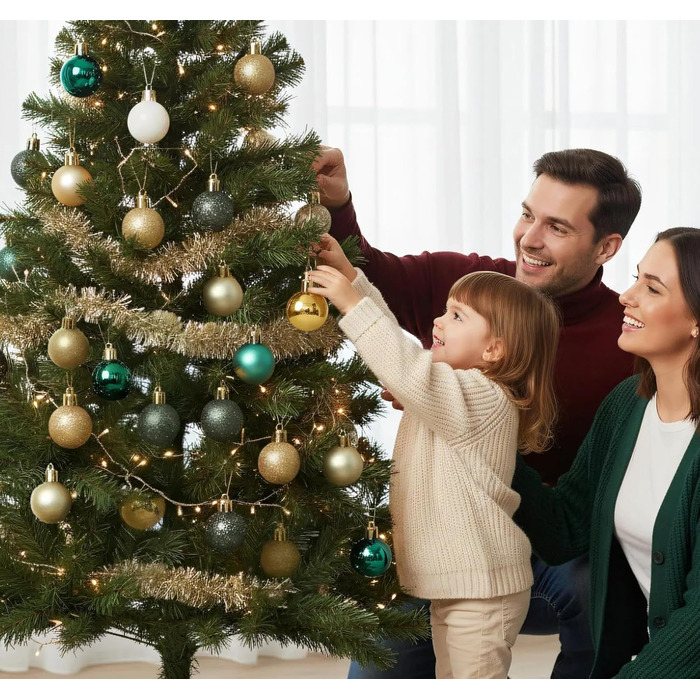 Набір прикрас для ялинки Agoer 100 шт. - кульки для ялинки з блискітками, пластикові, блакитні. Набір ялинкових прикрас для святкування Різдва та Нового року (зелені, золоті, білі, 3-4 см)