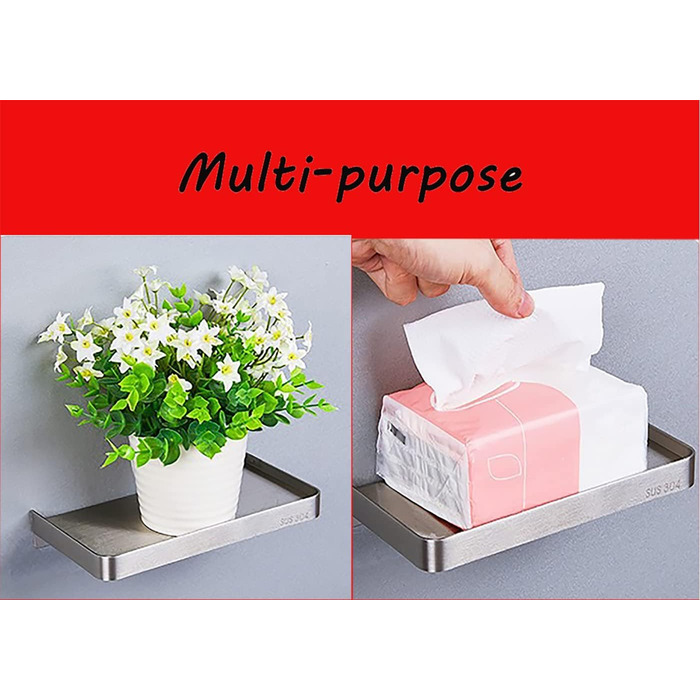 Self-adhesive bathroom shelf, stainless steel, wall mount, shower shelf, rust-proof storage for bathroom & kitchen, brushed finish