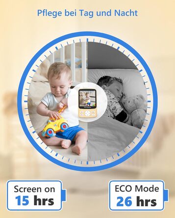 Дитячий відеоняня HelloBaby з камерою 3.2' Digital Funk TFT LCD, бездротовий монітор з нічним баченням, контролем температури та двостороннім зв'язком, білий (HB6340)