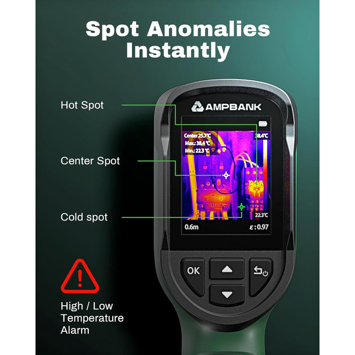 Тепловізійна камера TISR H128 з роздільною здатністю 240x240, акумулятор до 24 годин, -20°C до 450°C, IP65, з сигналізацією температури