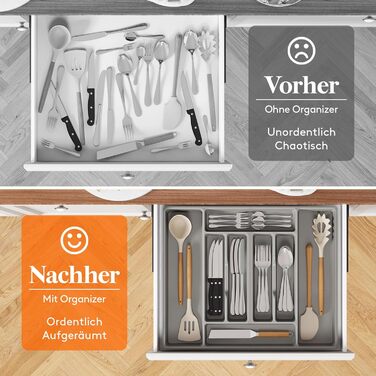 Органайзер для столових приборів Lifewit, 51.6x42 см, для 60 предметів, знімний тримач, пластиковий лоток для ложок, виделок, ножів у шухляду