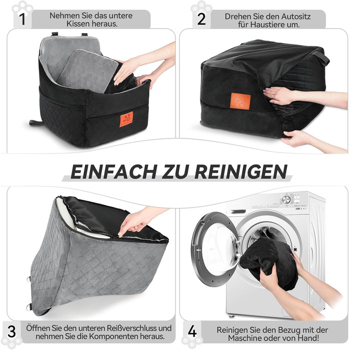 Автокрісло для собак GL GLENSLAVE для маленьких та середніх порід, з товстим шаром підкладки до 16 кг, знімний, пральний, чорний/коричневий/сірий