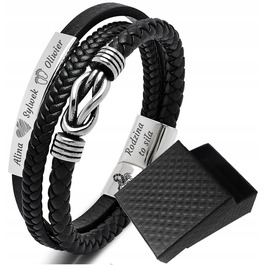 Чоловічий шкіряний браслет Cazz, чорний, хірургічна сталь, 22 см, з гравіюванням