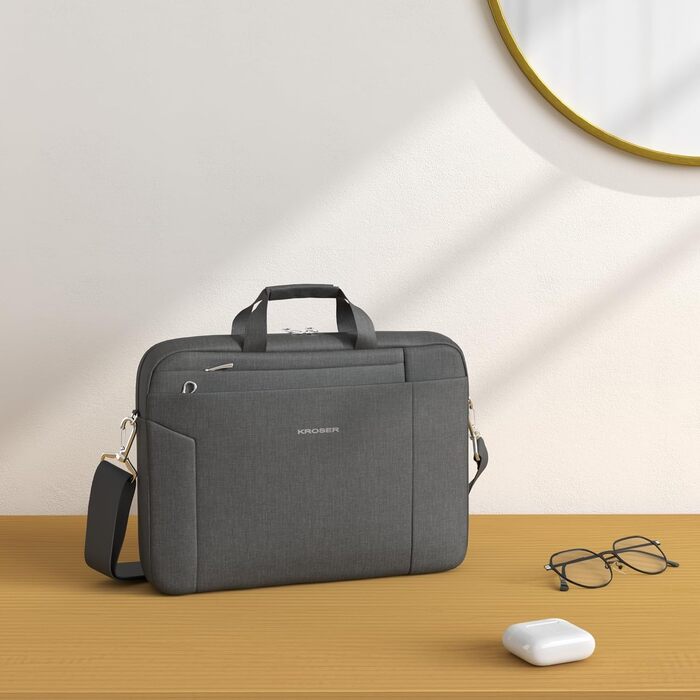 KROSER Laptop Bag 15.6 Inch Laptop Bag Briefcase Tablet Bag Shoulder Bag Crossbody Bag Water-Resistant Satchel Business Laptop Bag for Women and Men - Black MEHRWEG