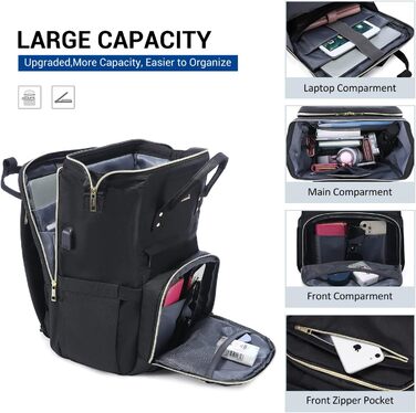 LOVEVOOK Рюкзак для жінок, шкільний рюкзак, рюкзак для ноутбука, водонепроникний, з USB-портом, для університету, школи, роботи, подорожей, темно-сірий, чорний, 17'