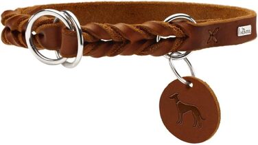 HUNTER Нашийник для дрессури SOLID EDUCATION, колір: коньяк, міцне шкіряне плетиво, з кільцем-обмежувачем, Made in Germany, розмір: M-L