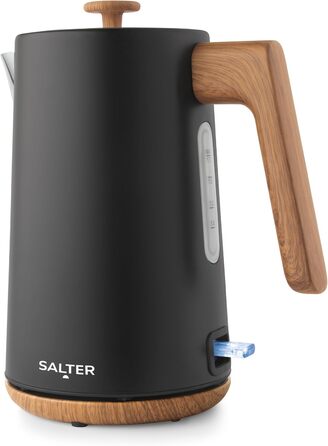 Електричний чайник Salter Toronto 1,7L, 3kW, чорний: швидке кип'ятіння, 360° підставка, фільтр від накипу, дерев'яний дизайн, бездротовий, захист від сухого кип'ятіння, автовимкнення, контролер Otter, чорний колір
