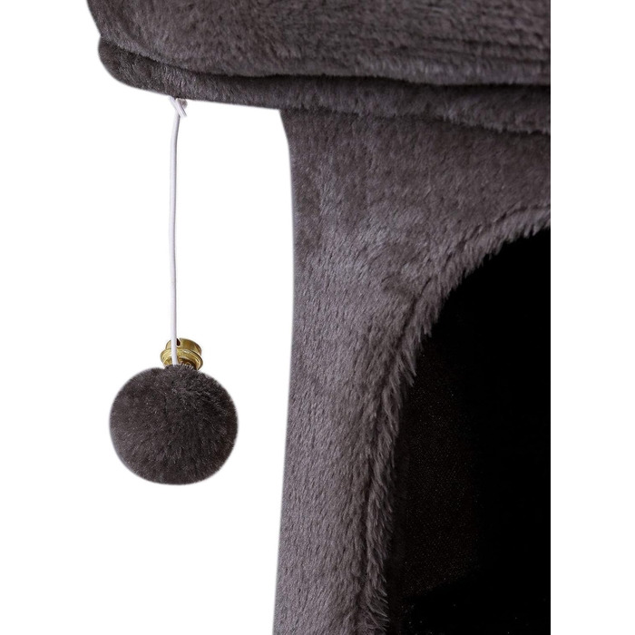Lionto Scratching Post for Cats with Cave & 2 Plush Balls incl. Bell, Height 60 cm, Cat Tree with Robust Sisal Rope & Soft Plush, Cozy Lying Area, for Small & Large Cats (Dark Grey)
