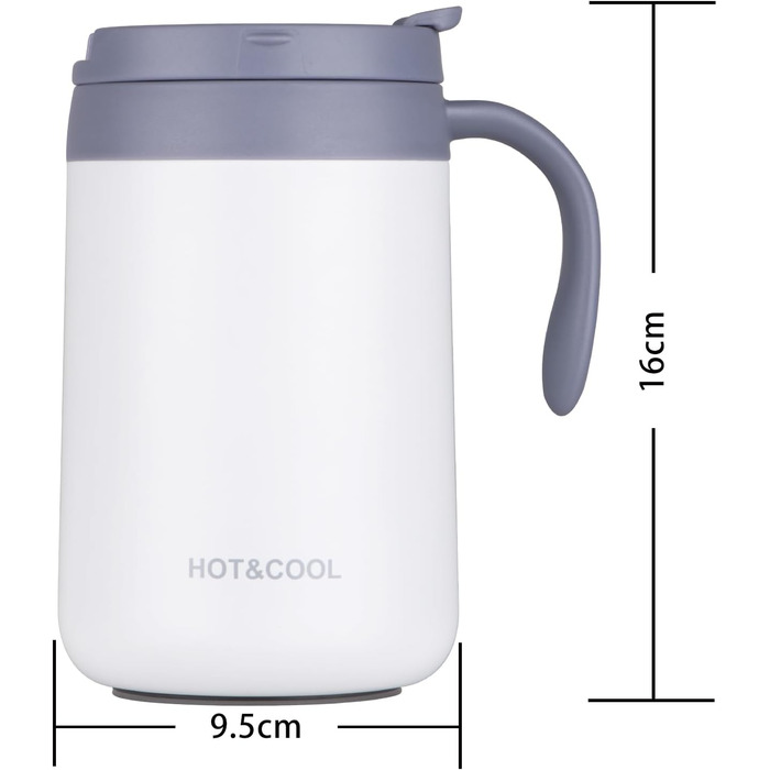 Термокружка з нержавіючої сталі 500 мл з кришкою та ручкою, подвійні стінки, вакуумна ізоляція, для подорожей та кемпінгу