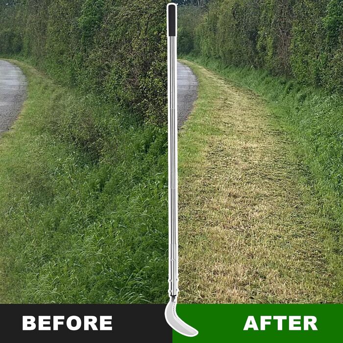 Weed scythe, steel grass scythe with serrated double-edged blade, telescopic grass grabber, stand-up weed scythe, lightweight scythe, garden tool, long handle for garden, yard